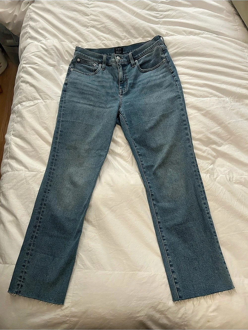 J.Crew Essential Straight Jean in All-Day Stretch Blue Raw Hem Jeans - Size 29